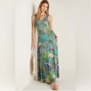 Soft Surroundings Santiago Lake View Spring Sleeveless Maxi Dress Medium EUC